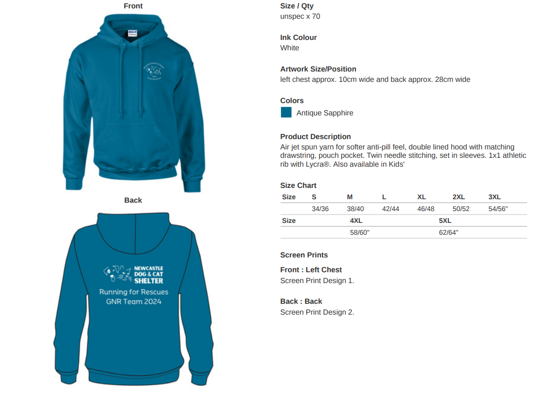 Great North Run 2024 Runners Hoodie Newcastle Dog & Cat Shelter
